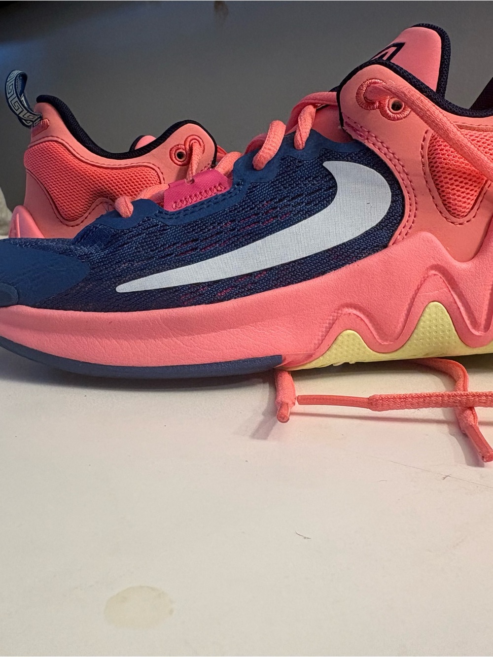 Nike Giannis Youth Pink and Navy Athletic Sneakers with White Swoosh